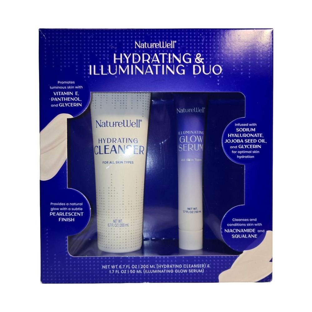 NATUREWELL HYDRATING ILLUMINATING DUO SKINCARE SET CLEANSER GLOW SERUM NEW